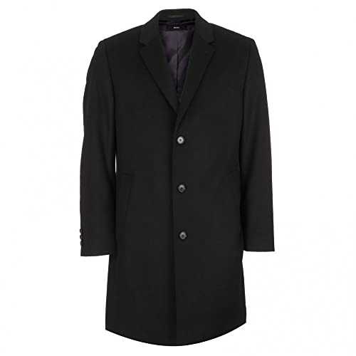BOSS men grey cashmere wool smart business pea overcoat suit jacket coat The Stratus5 5027423756, 46R XXXL