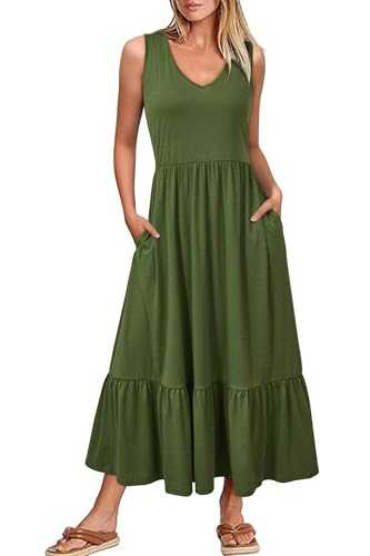 VOTEPRETTY Summer Dresses for Women UK Sleeveless V Neck Maxi Dress Ladies Long Beach Sundress with Pockets