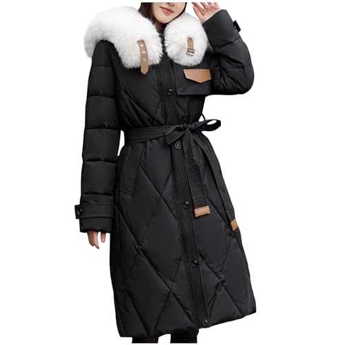 Yolimok Women's Fashion Down Jacket Slim Large Collar Mid-Length Over-the-Knee Padded Jackets Thickened Coats Long-Sleeve Winter Warm Puffer Jackets Windproof Cotton Coats Cardigan with Pockets