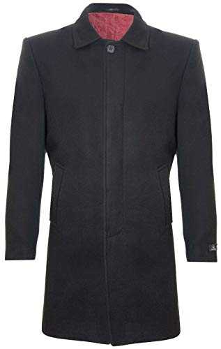 TruClothing Mens 3/4 Long Black Warm Wool Coat Crombie Business Winter Overcoat Jacket Slim Fit