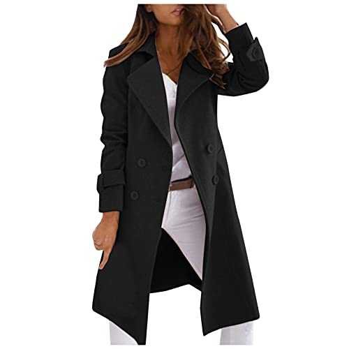 Buetory Women's Winter Wool Trench Coat Teddy Faux Shearling Coat Wrap Collar Open Front Cardigan Jacket Outwear Windbreaker