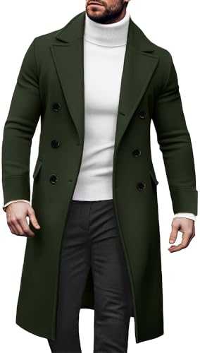 Adigau Mens Overcoat Winter Warm Long Coats Double Breasted Trench Coat Classic Lapel Overcoat Casual Business Long Jacket Long Sleeve Peacoat Fall Winter Long Coat Outwear S-XL