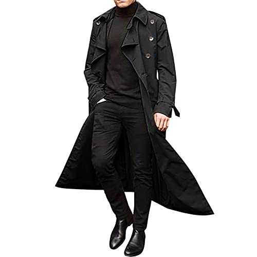 Mens Trench Coat Slim Fit Full Length Casual Smart Overcoat Double Breasted Long Jackets Coat Windbreaker Outwear Size 10-18