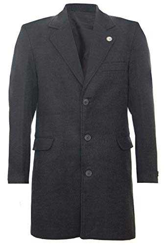 Mens 3/4 Long Wool Charcoal Crombie Overcoat Jacket Blinders Trench Slim Fit Coat