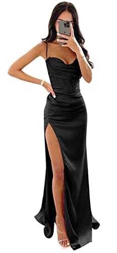 Tvuyet Sparkly Mermaid Prom Dresses for Women Long Spaghetti Straps Gitter Sequin Formal Evening Gowns with Train