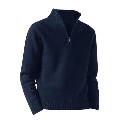 CUTeFiorino Winter Wool Coat Men's / Winter Solid Quarter Zip Pullover Casual Stand-Up Collar Pullover Knitted Stand-Up Collar Pullover Coat Men's Coat Black