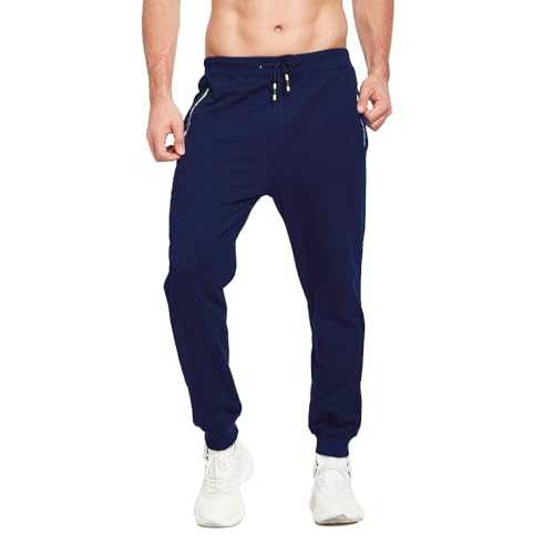 ZOXOZ Mens Joggers with Zipped Pockets Cotton Elasticated Hem Tracksuit Bottoms Men Slim Fit Sweatpants