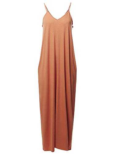 Women's Casual Premium Adjustable Strap Side Pockets Loose Long Maxi Dress