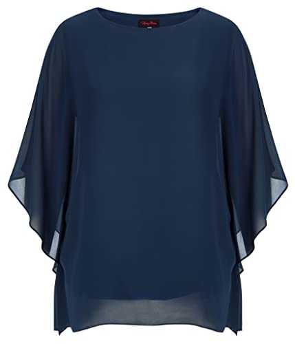 Hanna Nikole Plus Size Chiffon Blouse Batwing Sleeves Tops for Plus Size Women Dark Blue 24 Plus