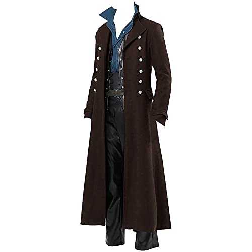 HAOLEI Men's Longline Military Style Button Up Coat Halloween Gothic Steampunk Overcoat Sale Clearance Full Length Winter Casual Outwear Lapel Motorcycle Long Coat Biker Jacket UK Size 8-22