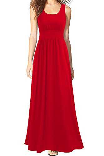 WOOSEA Women Sleeveless Scoop Neck Loose Plain Long Maxi Casual Dress