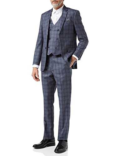Mens 3 Piece Check Suit Retro Vintage Smart Tailored Fit Classic Formal