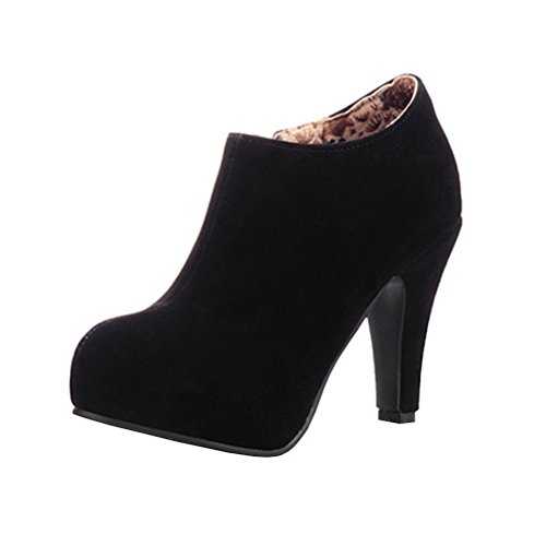 Agodor Womens Platform Block High Heel Ankle Boots Nubuck Leather with Zip Classic Shoes