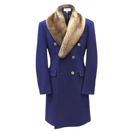 Mens Faux Fur Coat Long - Autumn And Winter Mid Length Trench Coat Tweed Business Lapel Collar Coat Winter Warm Jacket Outwear Plus Size Jackets Windbreaker Long Winter Coat Long Faux Fur Coats