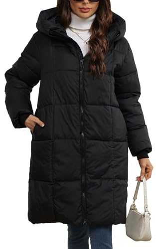 Panegy Women’s Puffer Long Coat with Hood Puffer Padded Snow Jacket Winter Thicken Insulated Overcoat Mid-Length Down Outerwear