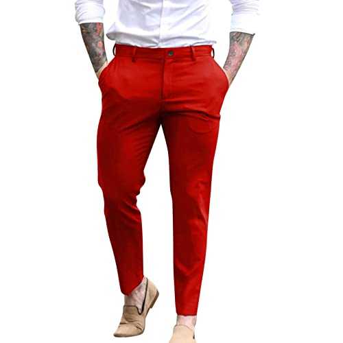 Mens Dress Trousers Black Suit Trouser Slim Fit Formal Pants Durable Work Wear Casual Business Pant Comfy Belted Pants Stretch Twill Pant Tapered Flat-Front Bottoms with Button & Zip Fly XXL