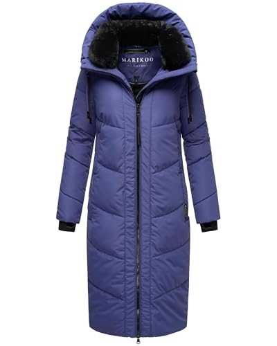 Marikoo Ladies’ Long Winter Coat with Hood & Detachable Faux Fur Collar | Quilted Jacket for Women | Nadaree XVI XS-XXL