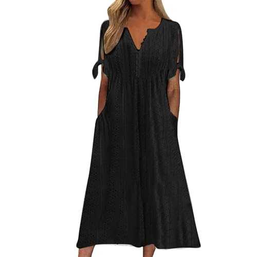 Summer Boho Dresses for Women UK Vintage Loose Short Sleeve Beach Swing Dress Ladies Bohemian Floral Print Tunic Dress A Line Daily Bridesmaid Wedding Guest Dresses with Pockets