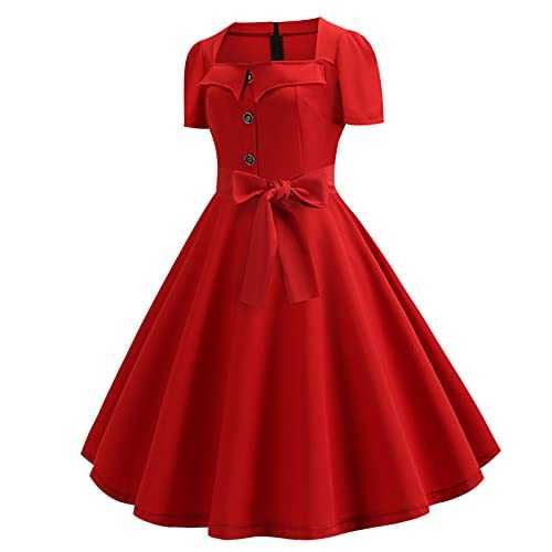 AMhomely Women's Cocktail Dresses Vintage Floral Bridesmaid Dress Lace Dress Wedding Evening Party Cocktail Midi Prom High Waist Dresses