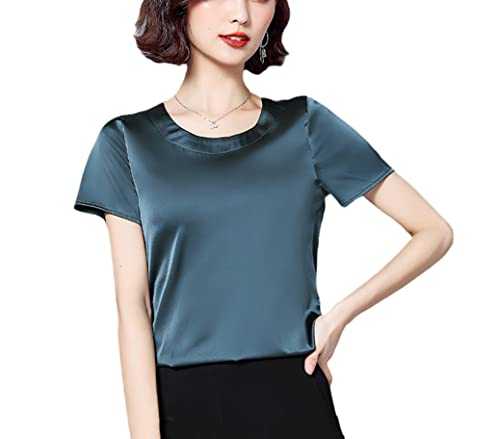 Summer Women's Basic Solid T-Shirts O-Neck Short Sleeve Tees Tops Satin Silk Elegant Thin Shirts for Female