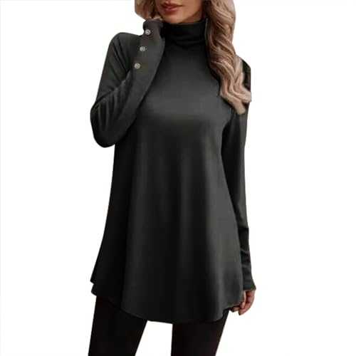 YIzdegg White Top Women's Long Tops for Women Black High Collar Casual Blouse Women's Blouses & Tunics for Women Summer Tops Tunic Shirt Loose Round Neck Summer Shirts Long Sleeve Women