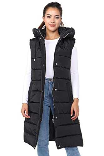 Top Fashion18 Ladies Padded Gilet Longline Hooded Jacket Quilted Winter Wear Long Hooded Side Split Puffer Long Body-Warmer Coat Size 8-18