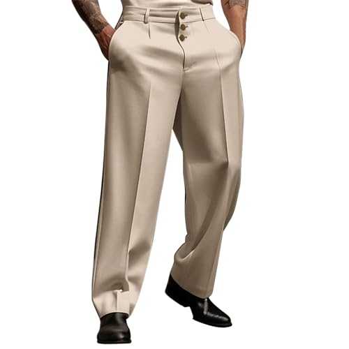 Men Casual Works Pant Men's Flat-Front Dress Trousers Casual Loose Mens Formal Pants Casual Men's Business Suit Pants Front Pockets Men's Formal Plain Trousers Zip Fastening Button