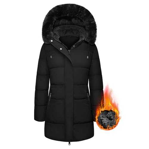 Tuopuda Women Winter Parka Coat Mid-length Down Jacket Fleece Lined Parka with Faux-Fur Hood Windproof Warm Outwear Outdoor Hiking Jackets