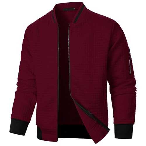 Blokehoway Men's Lightweight Jackets Casual Light Jackets for Men Waffle Bomber Jacket Varsity Coat with Zipper