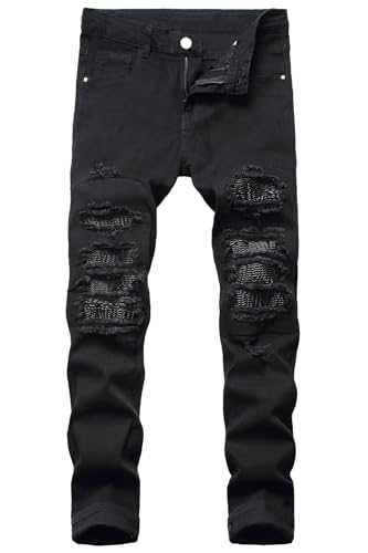 Baylvn Men's Ripped Distressed Straight Slim Fit Punk Patched Jeans Skinny Patchwork Jeans