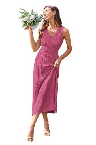 Newshows Womens Summer Wedding Guest Dress V Neck Sleeveless Empire Waist Elegant Texture Maxi Sundress