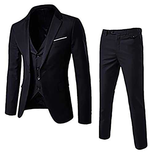 Men's 3-Piece Set Slim Fit Suit One Button Blazer Dress Business Wedding Party Jacket Vest & Pants Solid Color Formal Single Breasted Blazer Suits