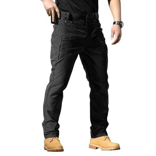 tacniseyw Mens Cargo Pants Solid Color Or Camouflage Utility Work Pants Tactical Durable Trousers Lightweight Tracksuit Bottoms with Pockets Cropped Trousers Regular Fit with Belt Buckle and Placket