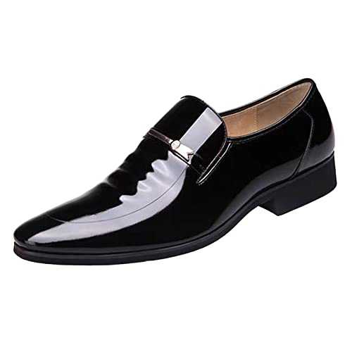 Men's Business Shoes Mens Pointed Toe Shoes Oxford Wedding Shoes No Shoelaces Patent Leather Shoes Low Top Leather Shoes Pointed Casual Shoes Slip On Loafers Wedding Shoes Elegant Suit Shoes Black