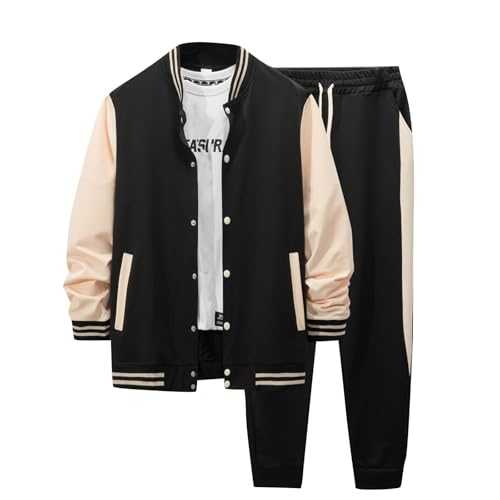 Autumn And Winter New Men's Baseball Wear Casual Cardigan Coat Matching Color Sports Pants Suit Men Dress Shirt And Tie Set