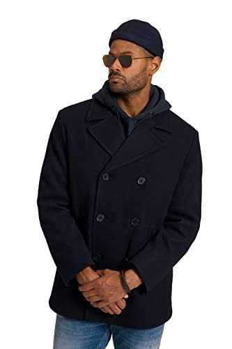 STHUGE Men's Herren Wolloptik Caban-Mantel Mit Knopfleiste Wool-Look Pea Coat with Button Placket