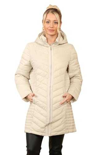 Women's Long Quilted Puffer Jacket, Warm Hooded Winter Coat, Lightweight Casual Ladies' Lined Outerwear