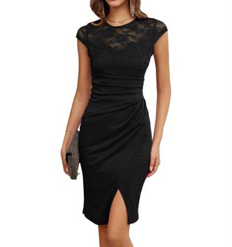 GRACE KARIN Women Vintage Lace Patchwork Dresses Cap Sleeve Dinner Dance Party Bodycon Wrapped Dress