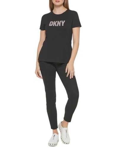 DKNY Women's Short Sleeve Crew Neck Glitter Tee T-Shirt