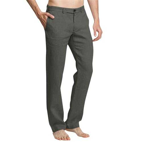 Mens Linen Formal Trousers High Waist Soft Dress Pants Full Cotton Slim Fit Smart Workwear Sale Clearance Smart Casual Business Office Work Trouser Straight Leg Lounge Bottom UK Size S-3xl