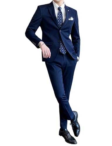 Pkrboro Men's Casual 2-Piece Suit Two Buttons Notch Lapel Jacket Tuxedos Business Festive Activities