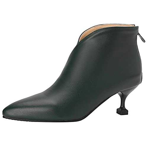 MJIASIAWA Women Zip Chelsea Pointed Toe Office Warm Kitten Heel Ankle Boots