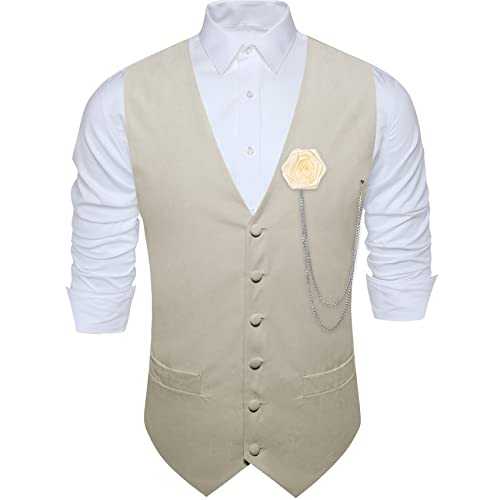 Barry.Wang Mens Business Formal/Casual Vest V-neck Solid Color Wool Blend 3 Pockets Slim Fit Waistcoat