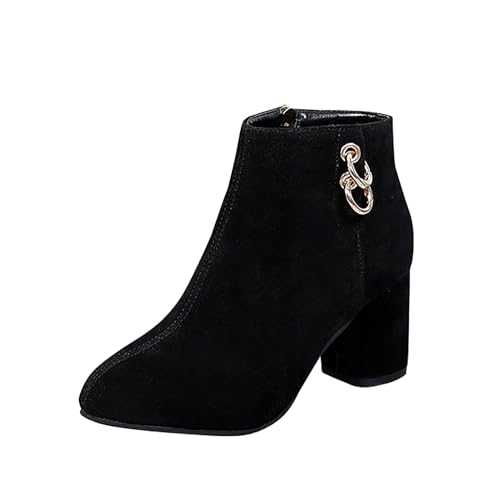 SOOUICKER Ladies Black Ankle Boots with Side Zip Block Heel Ankle Boots for Women Faux Suede Chelsea Boots Shoes Fashion