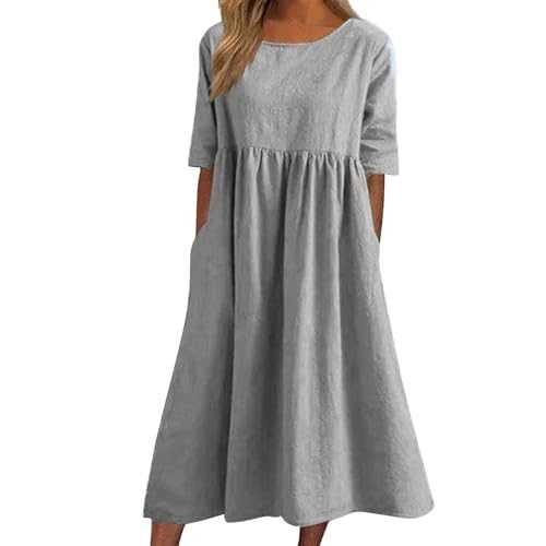 Skang Shirt Dresses for Women UK Womens Daily Casual Dress O Neck Loose Dress Solid Elegant Dress Kaftan Dresses for Women UK