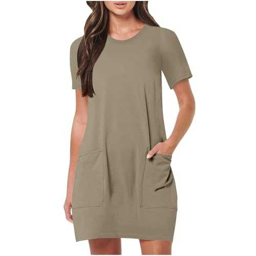 Womens Summer Dresses Casual Short Sleeve T Shirt Dresses Plain A Line Dresses Crew Neck Swing Loose Casual Sundress Midi Dress Ladies Skater Dress Sale Clearance Beach Dress Bohemian Clothes