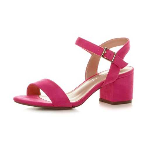 Ajvani Women Ladies Low Block Heel peep Toe Ankle Strap Strappy Party Sandals, 5 UK, Fuchsia Pink Suede