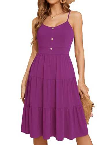 YATHON Sundresses for Women Casual Summer Beach Sleeveless Spaghetti Strap Dress Button Down Ruffle Flowy Pleated Dresses