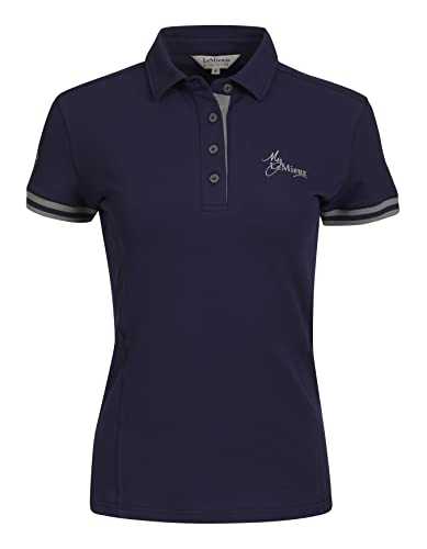LeMieux Polo Shirt in Navy - Flattering Slim Fit Button Up Activewear - Women's Short Sleeve Top - Quick Dry Fabric - Vented Hem - UK8