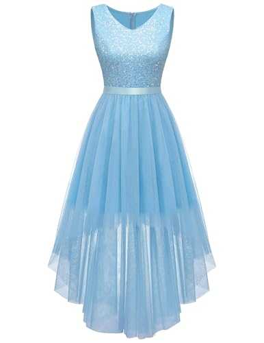 BeryLove Women's 2023 Prom Dress Summer Wedding Formal Sleeveless Lace Cocktail Flowy Midi Dresses
